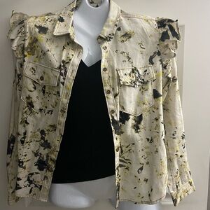 Pilcro Artistic Denim jacket with ruffled shoulders